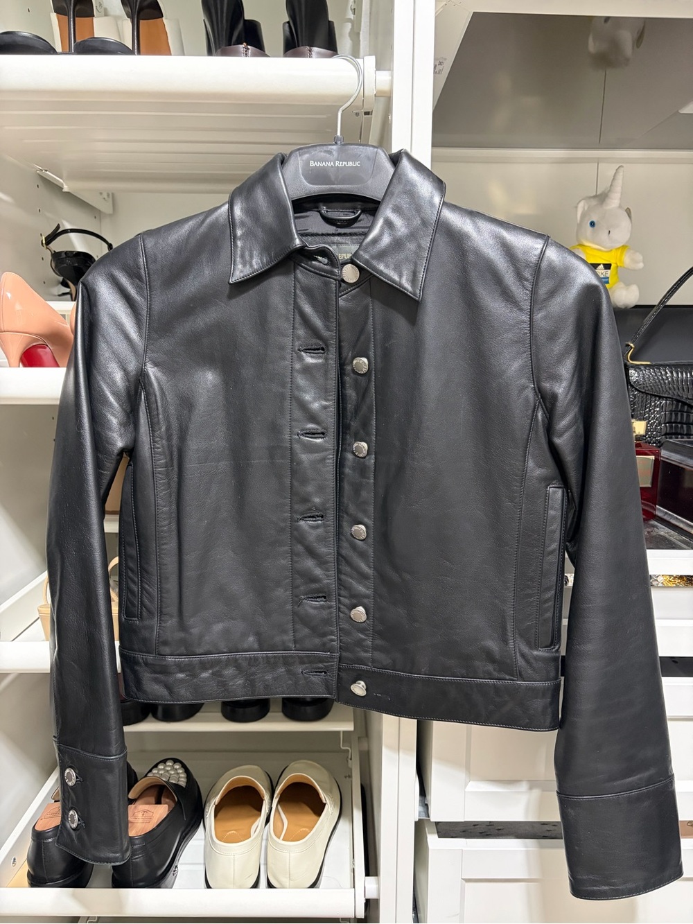 Banana Republic Women's Black Button-Front Leather Jacket